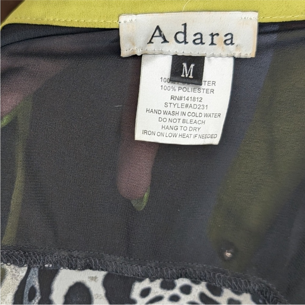 Adara sheer chiffon cheetah print black/grey/lime buttonup mandarin collar top - Picture 5 of 5